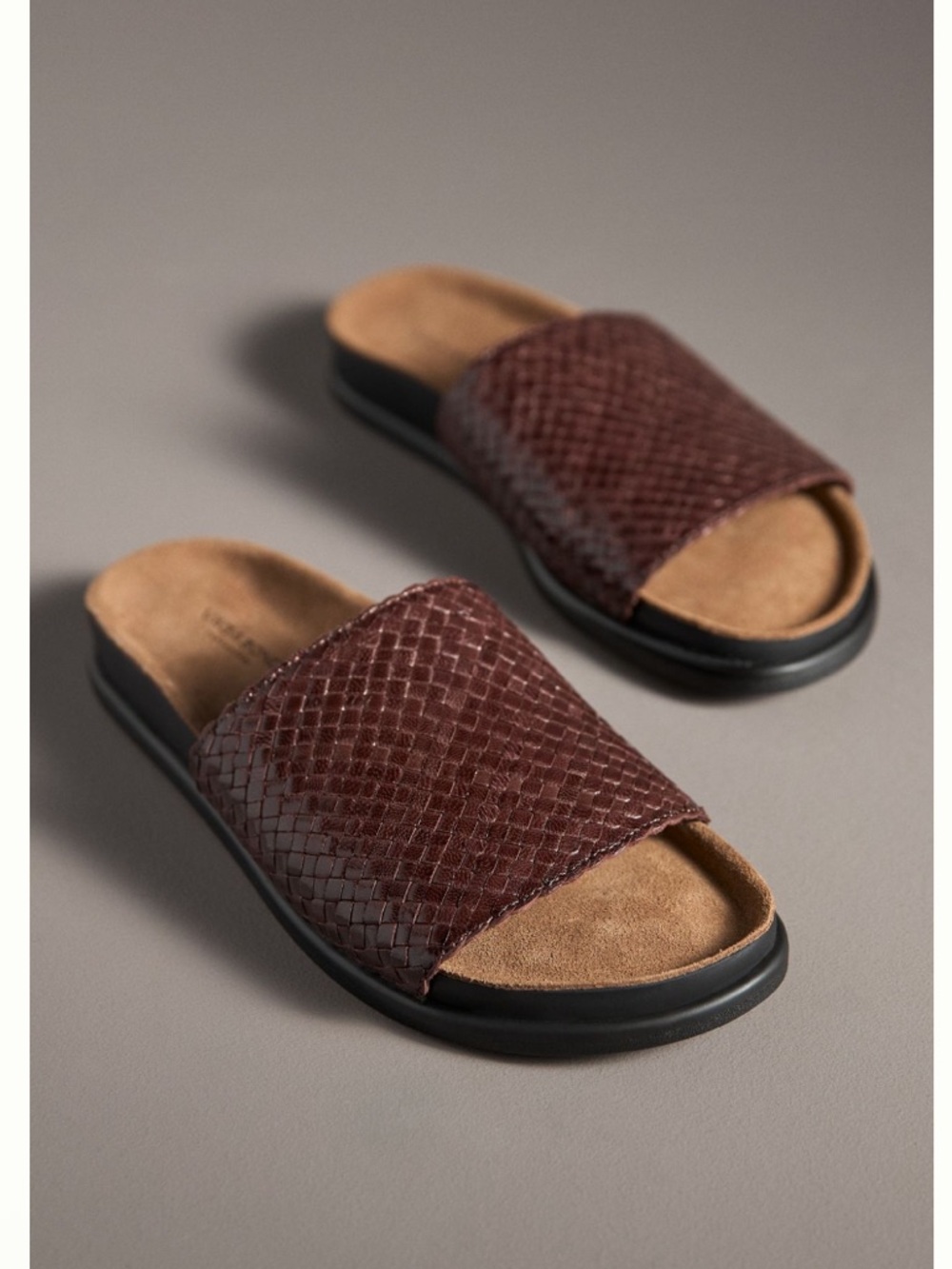 Vagabond Anthropologie Effie Woven Leather Brown Flat Dad Sandals Slip On 39 - Picture 1 of 15